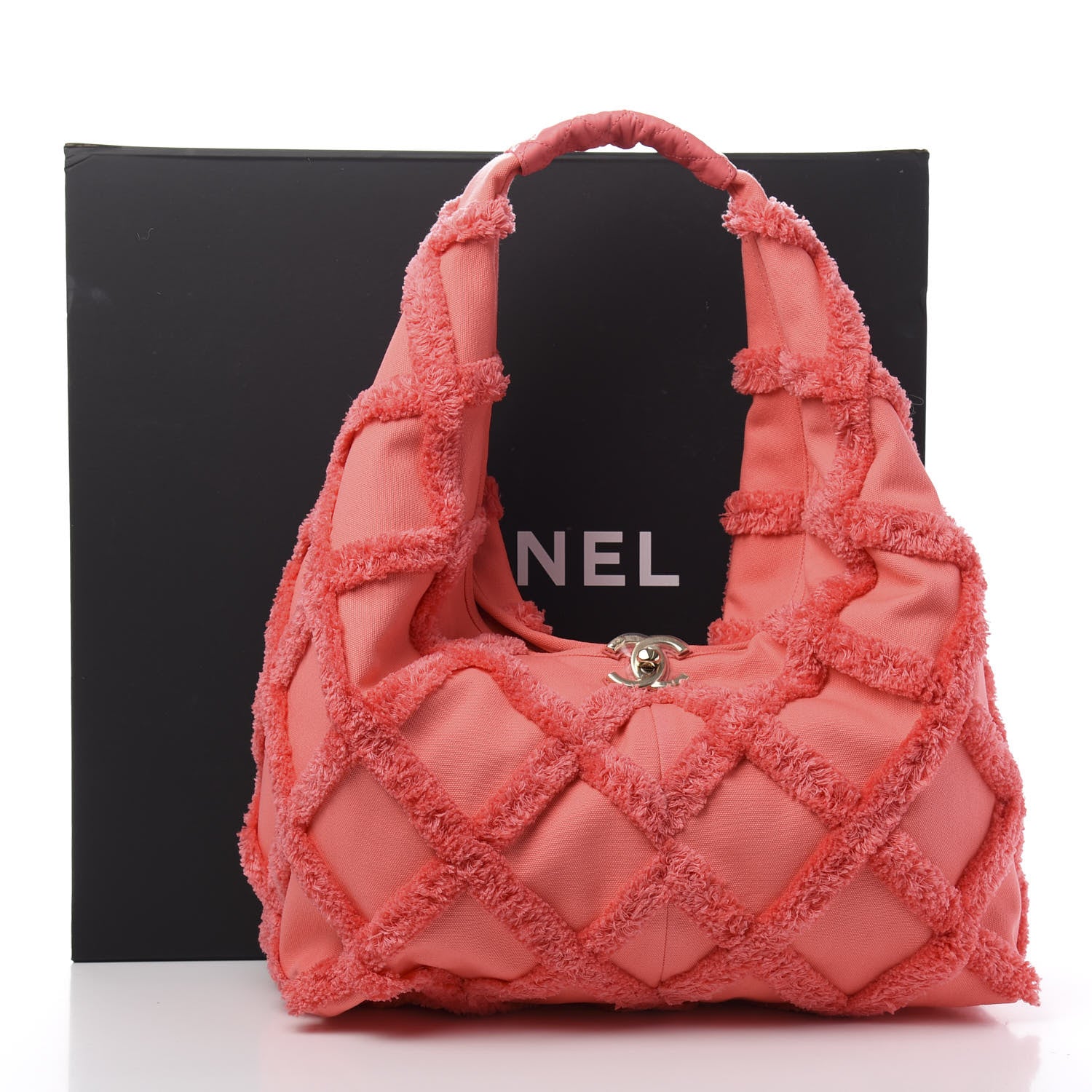 Chanel Cotton Canvas Large CC Embrace Hobo Coral 14 of 14