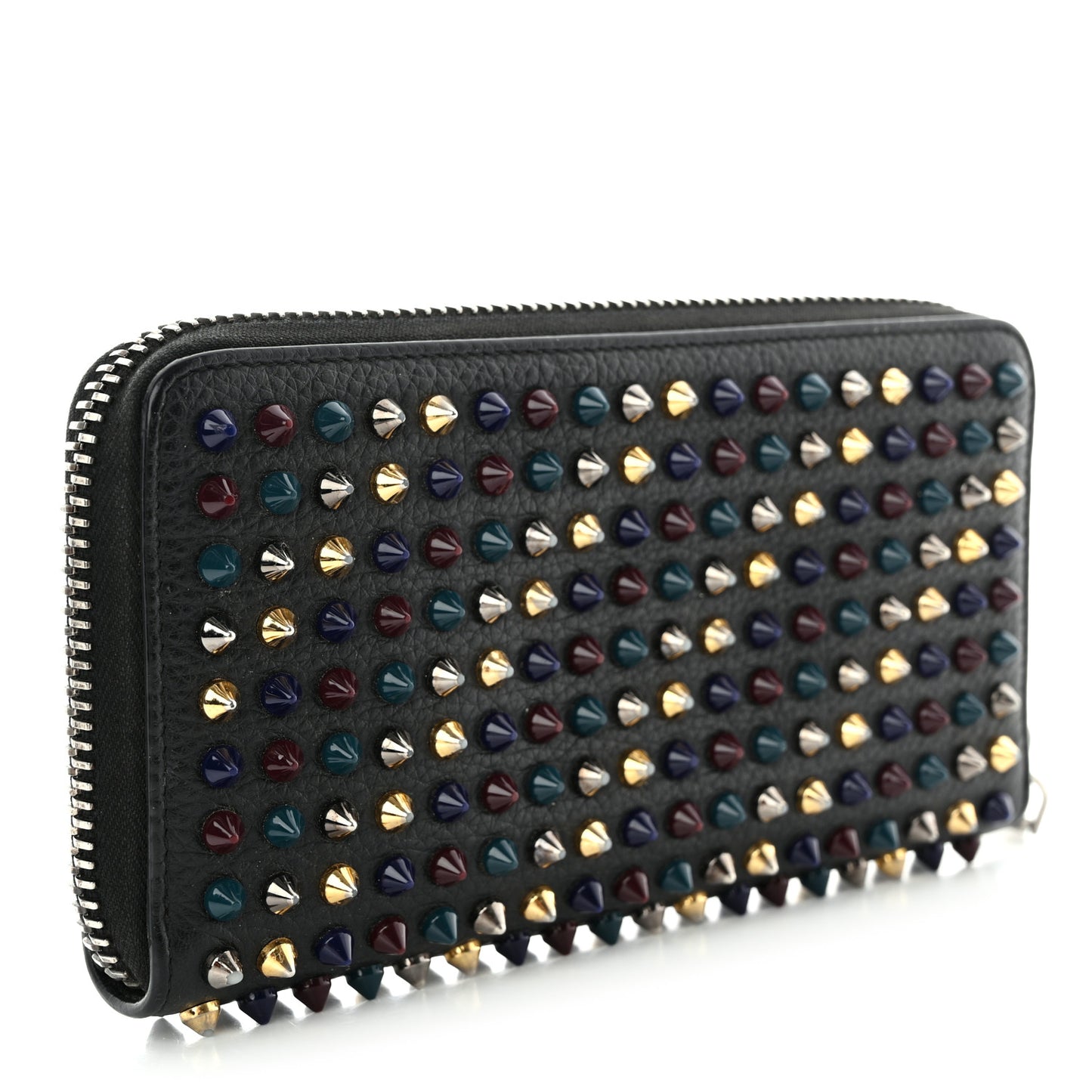 Calfskin Panettone Spiked Zip Around Wallet Black Multicolor