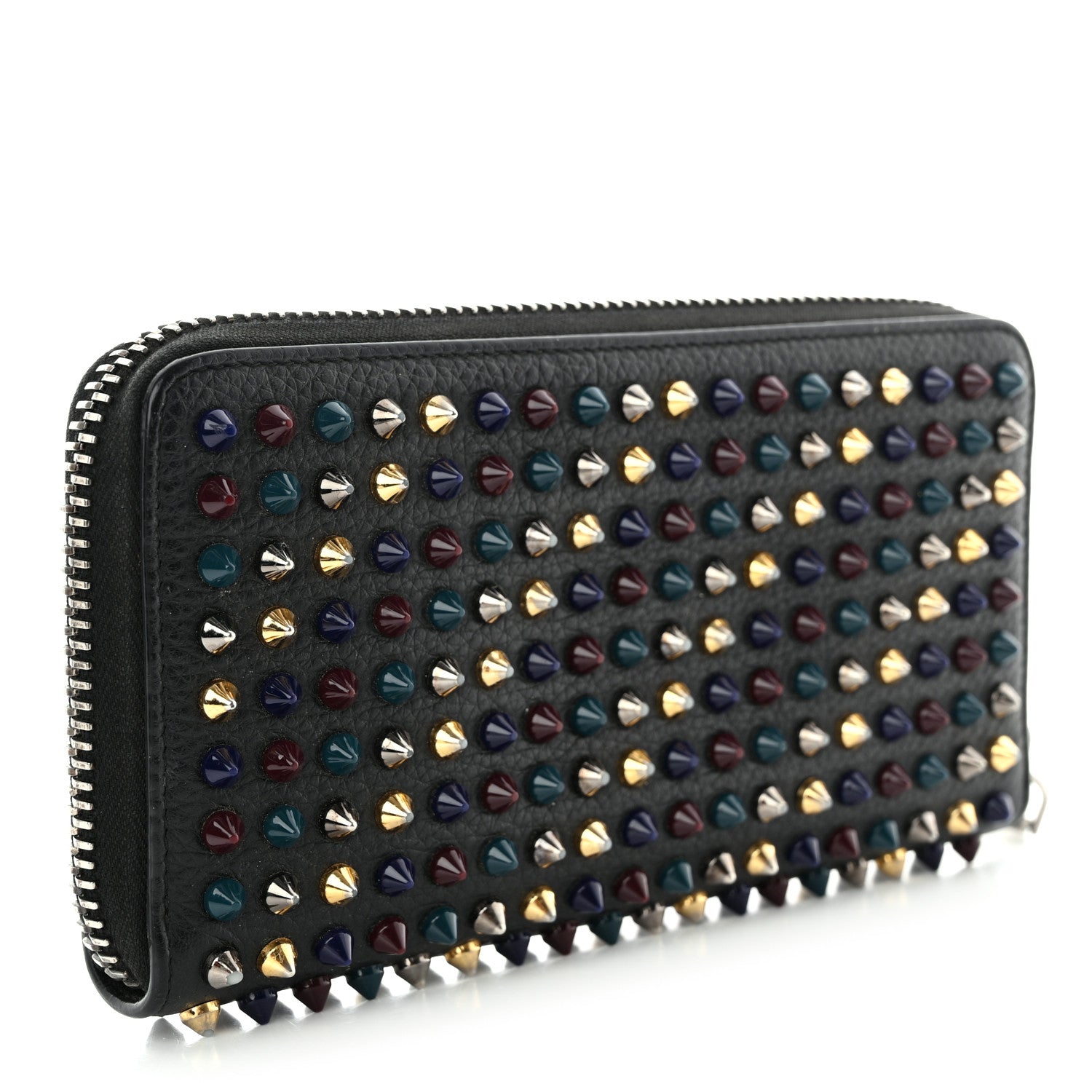 Christian Louboutin Calfskin Panettone Spiked Zip Around Wallet Black Multicolor 3 of 12