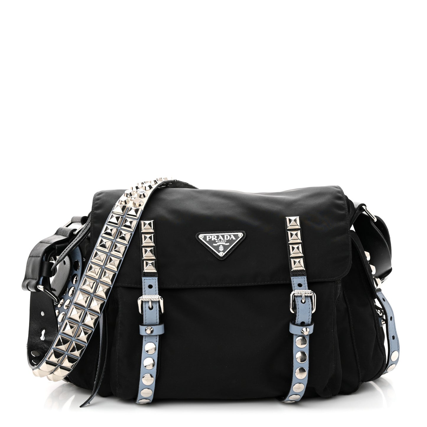 Nylon New Vela Studded Messenger Bag Black