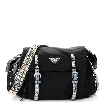 Prada Nylon New Vela Studded Messenger Bag Black 1 of 12