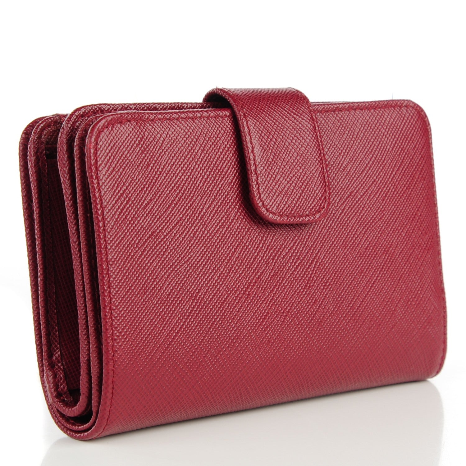Prada Saffiano Metal Compact Wallet Cherry 3 of 7