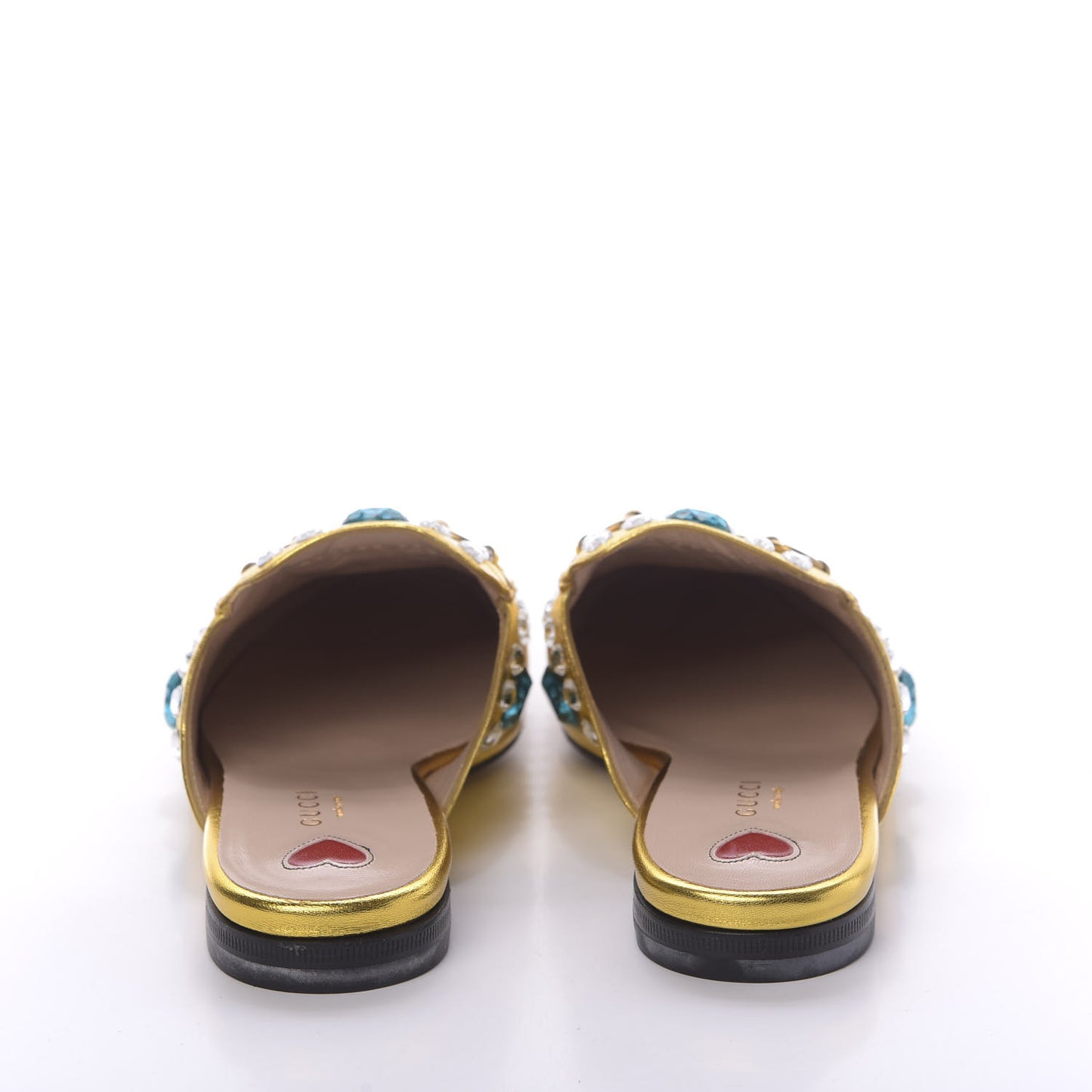 Metallic Nappa Crystal Womens Princetown Slippers 37.5 Gold