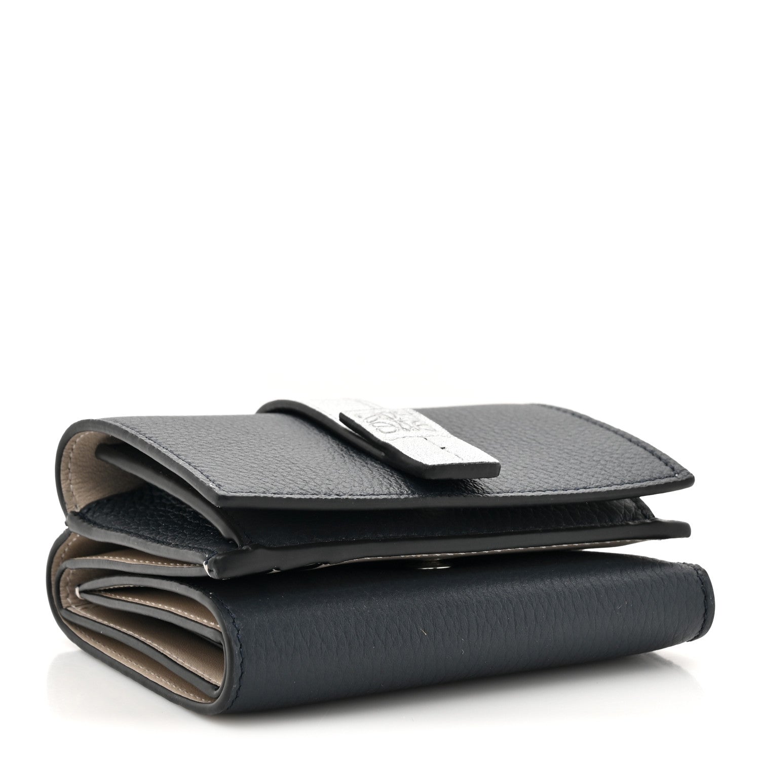 Loewe Grained Calfskin Anagram Trifold Wallet Dark Navy Silver 4 of 10