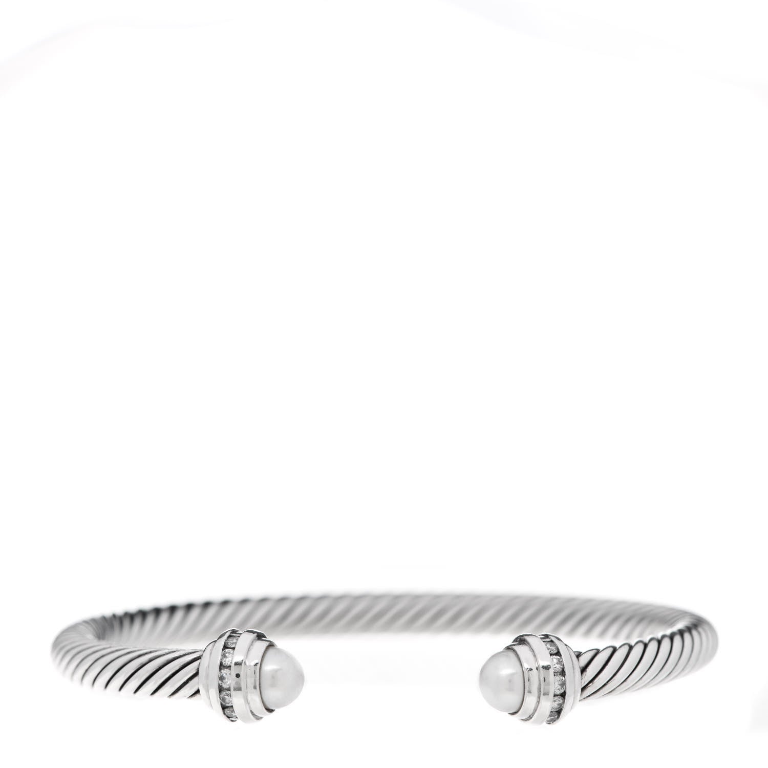 David Yurman Sterling Silver Diamond Pearl 5mm Cable Classics Princess Bracelet 1 of 4