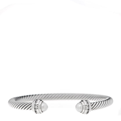 David Yurman Sterling Silver Diamond Pearl 5mm Cable Classics Princess Bracelet 1 of 4