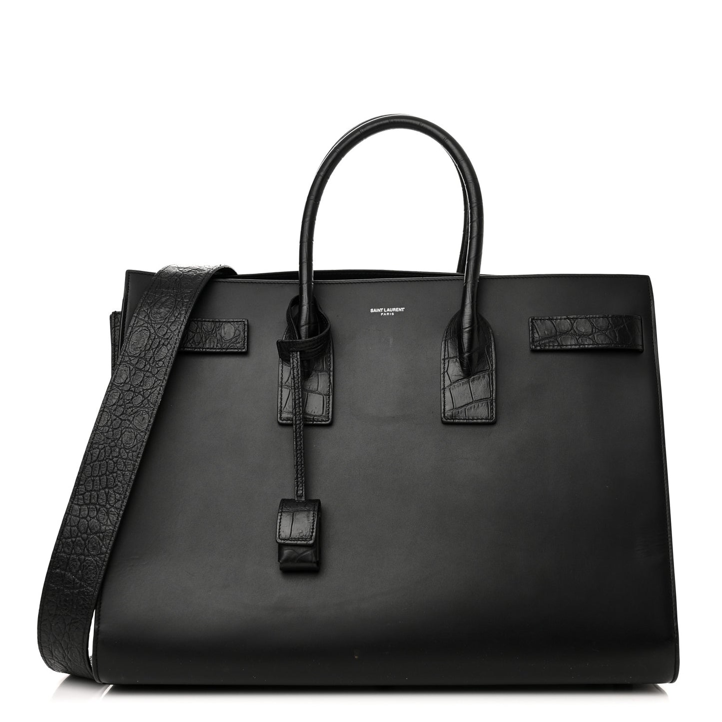 Calfskin Crocodile Embossed Large Sac De Jour Carryall Black
