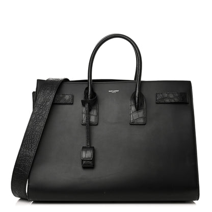 Saint Laurent Calfskin Crocodile Embossed Large Sac De Jour Carryall Black 1 of 13