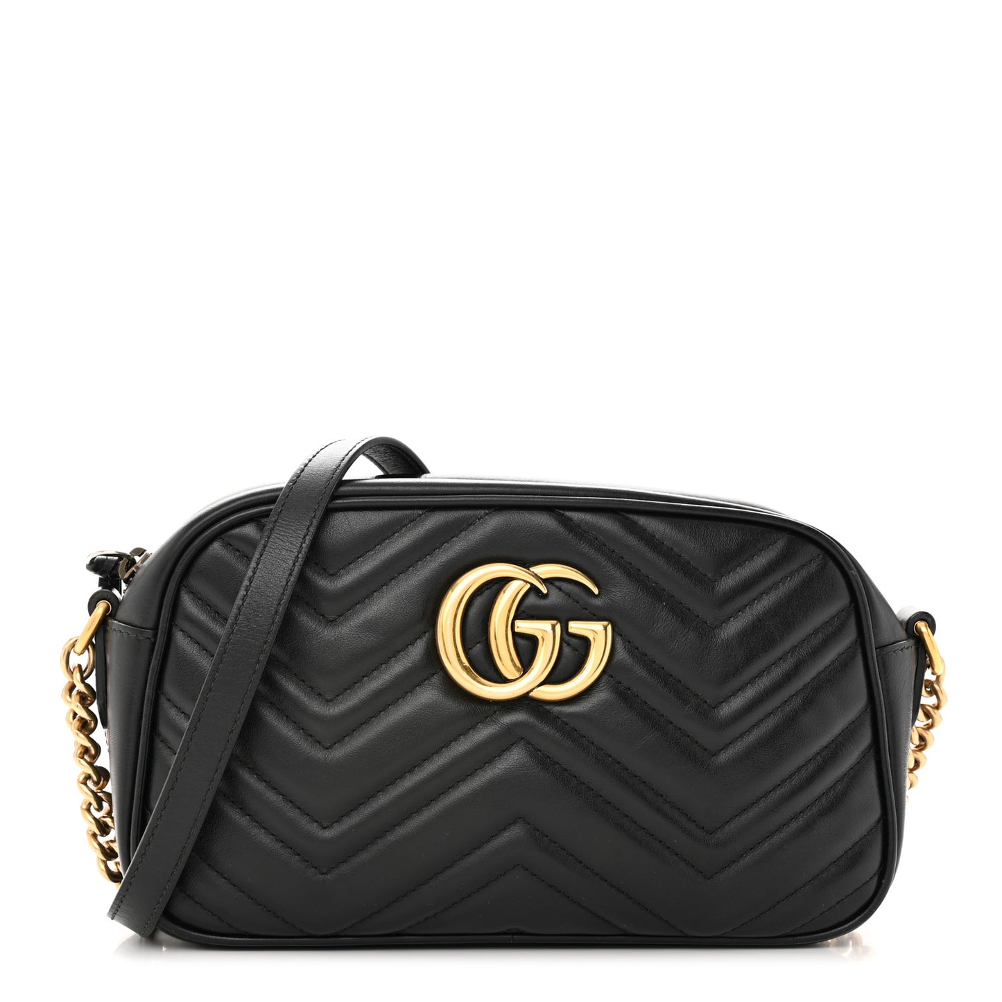 Calfskin Matelasse Small GG Marmont Chain Shoulder Bag Black