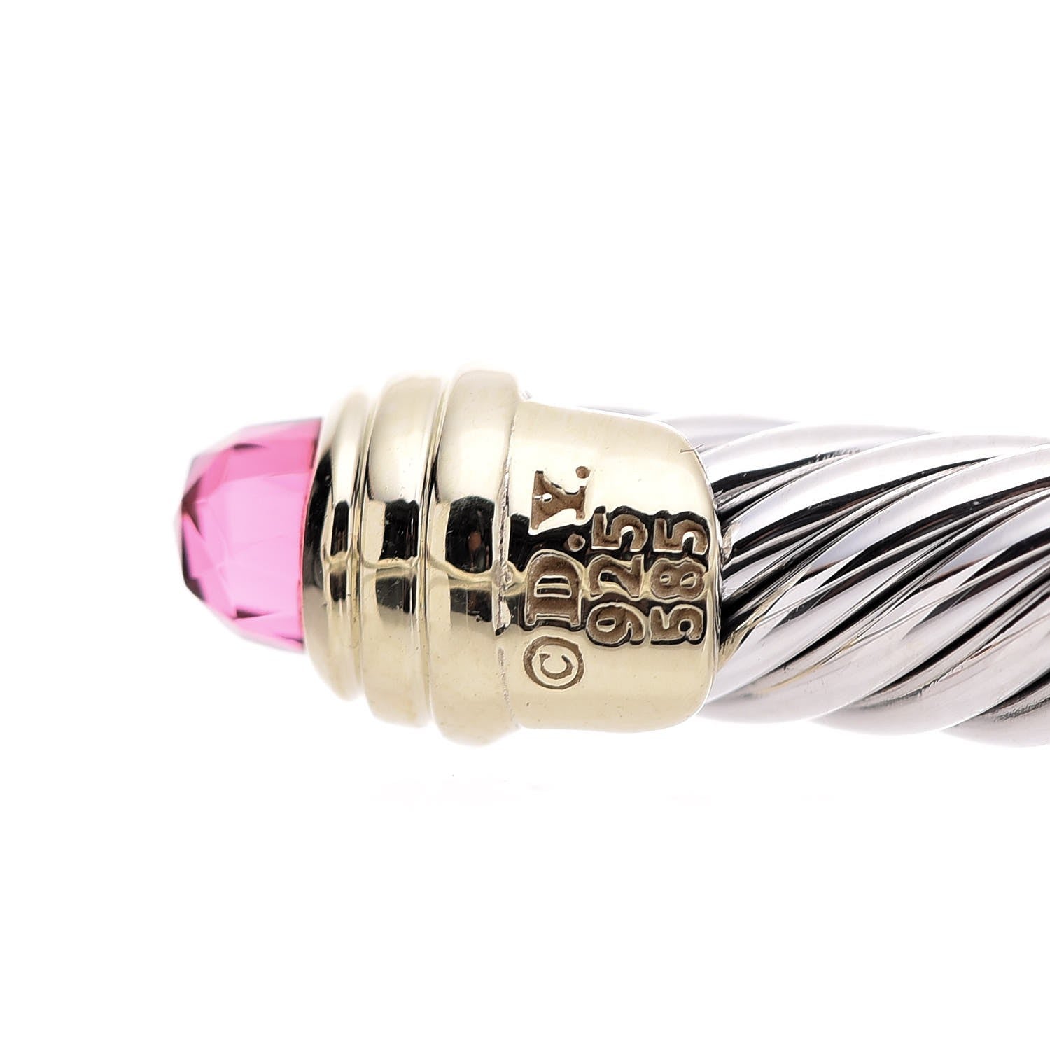 David Yurman Sterling Silver 14K Yellow Gold Pink Tourmaline 5mm Cable Classics Petite Color Bracelet 5 of 6