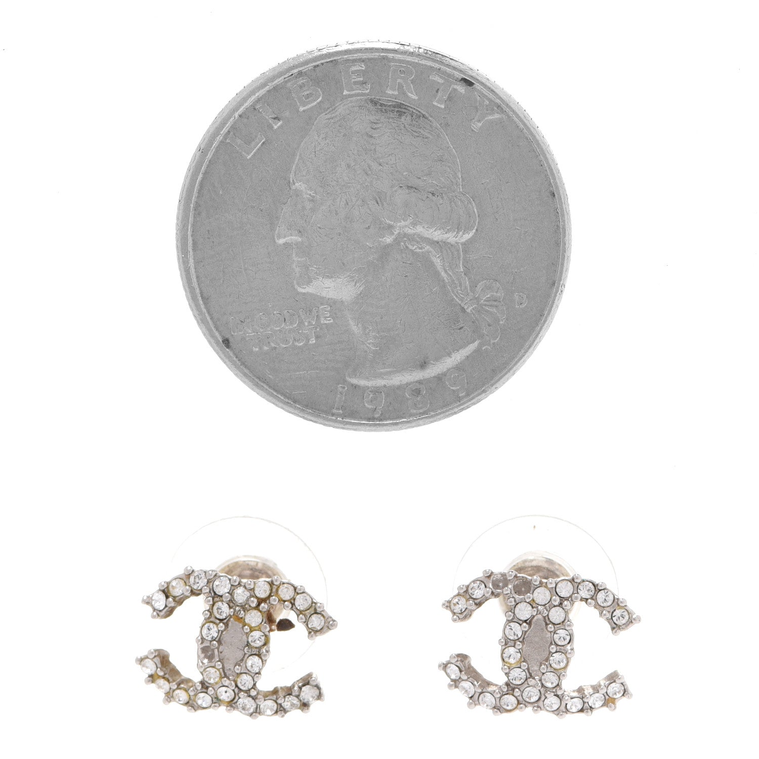 Chanel Crystal CC Earrings Silver 2 of 5