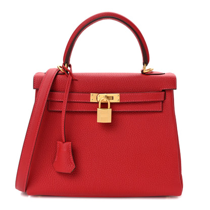 Hermes Togo Horseshoe Kelly Retourne 25 Rouge Casaque Gold 1 of 9