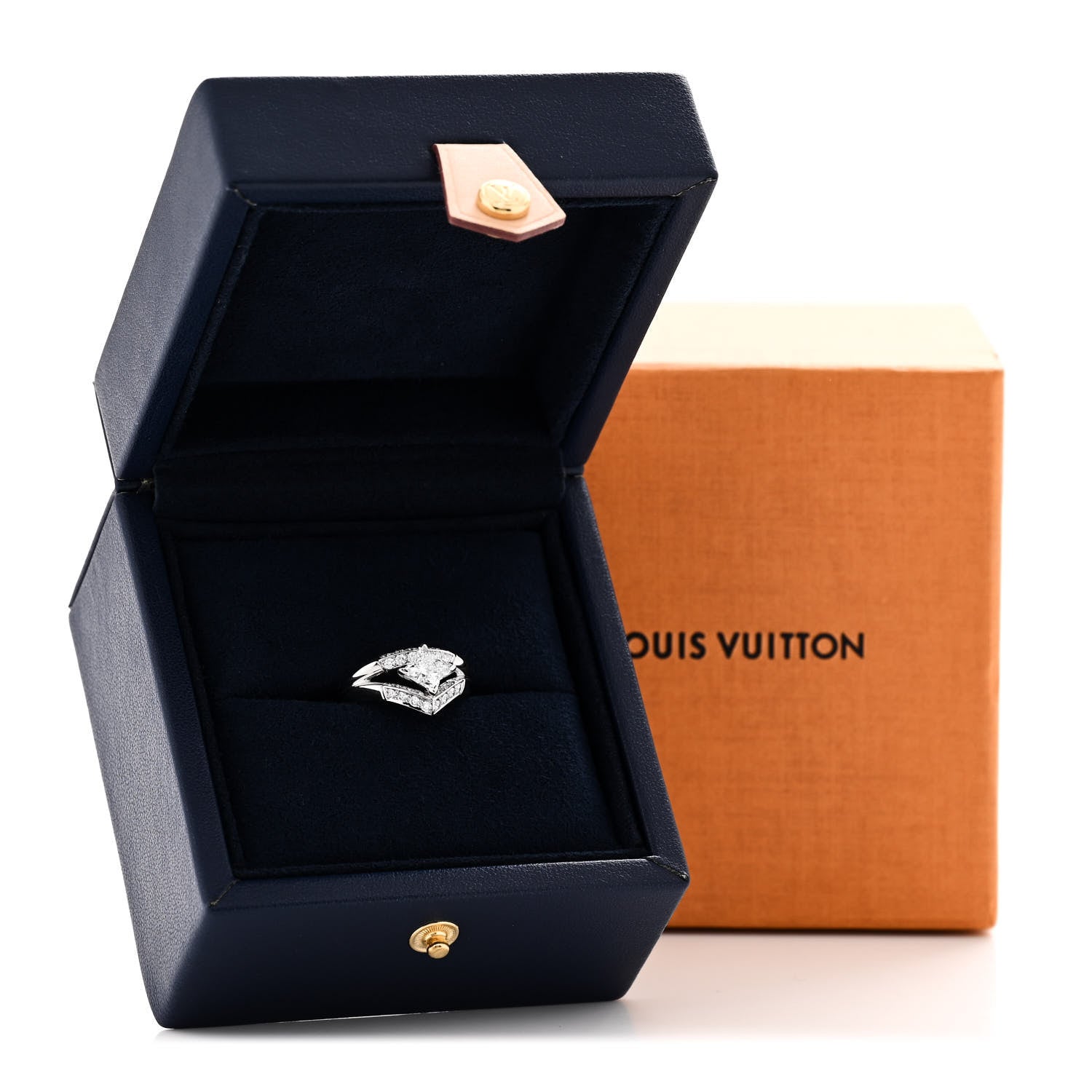 Louis Vuitton Platinum Diamond LV Monogram Star Cut Pave Double Ring 54 6.75 6 of 6