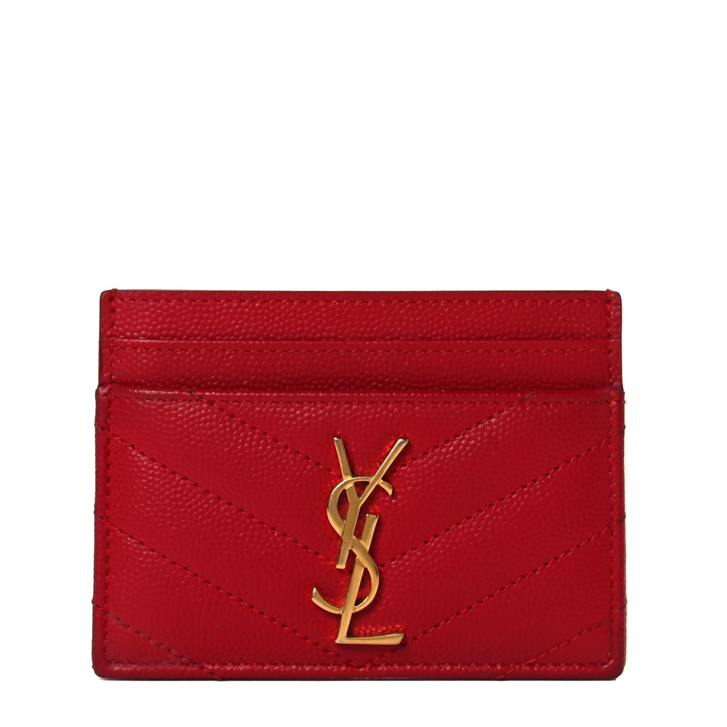 Grain De Poudre Matelasse Chevron Monogram Credit Card Case New Red