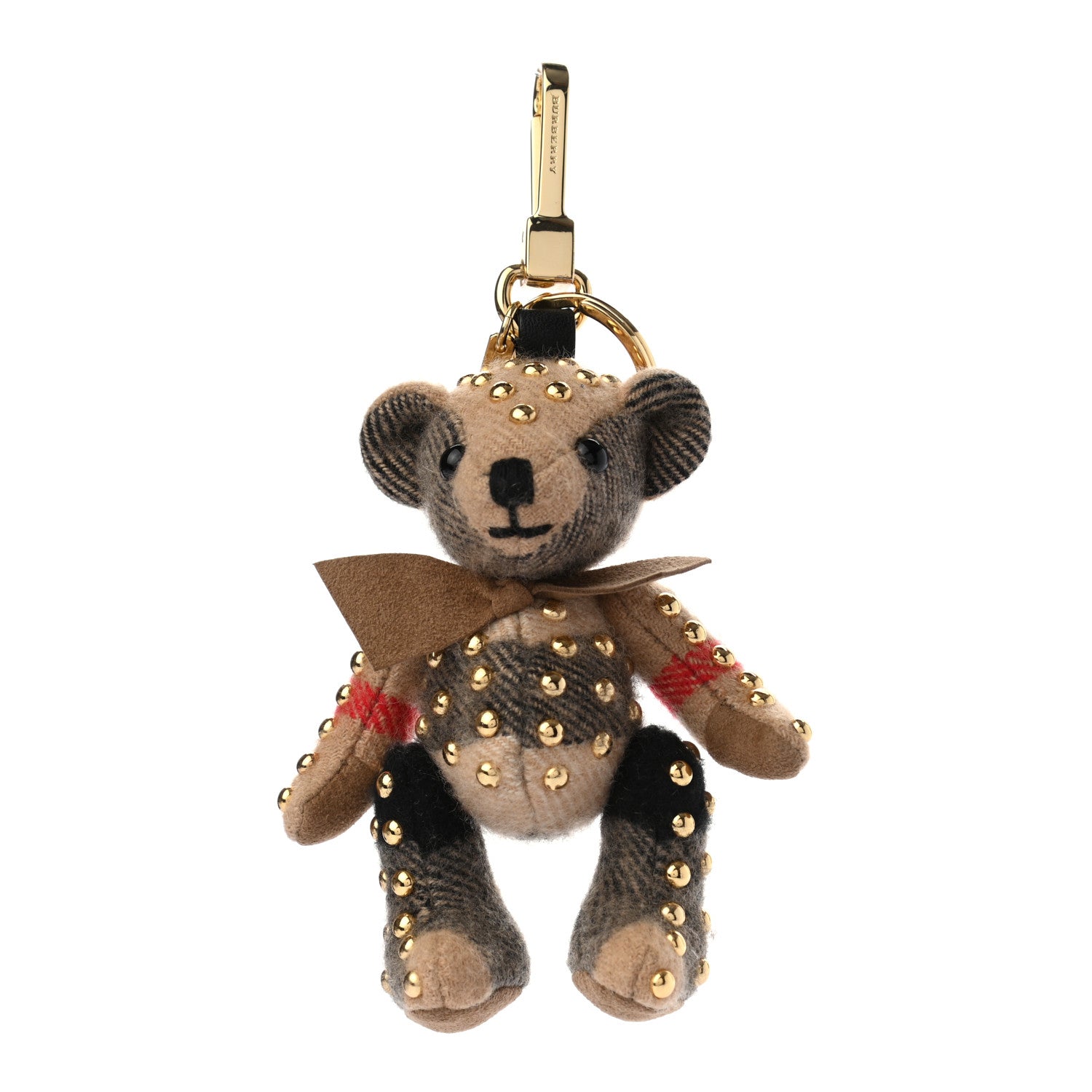 Burberry Cashmere Studded House Check Thomas Bear Bag Charm Camel Gold 1 of 3