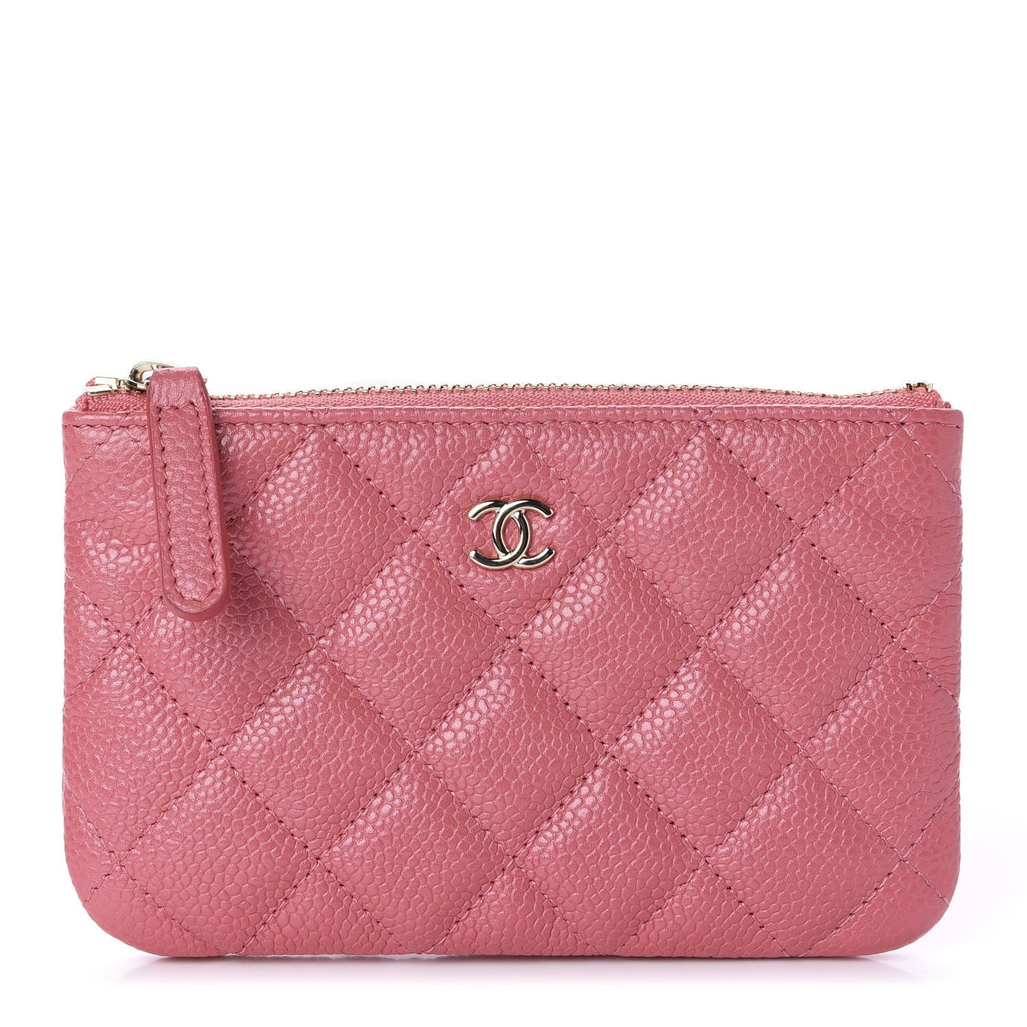Iridescent Caviar Quilted Small Cosmetic Case Pink