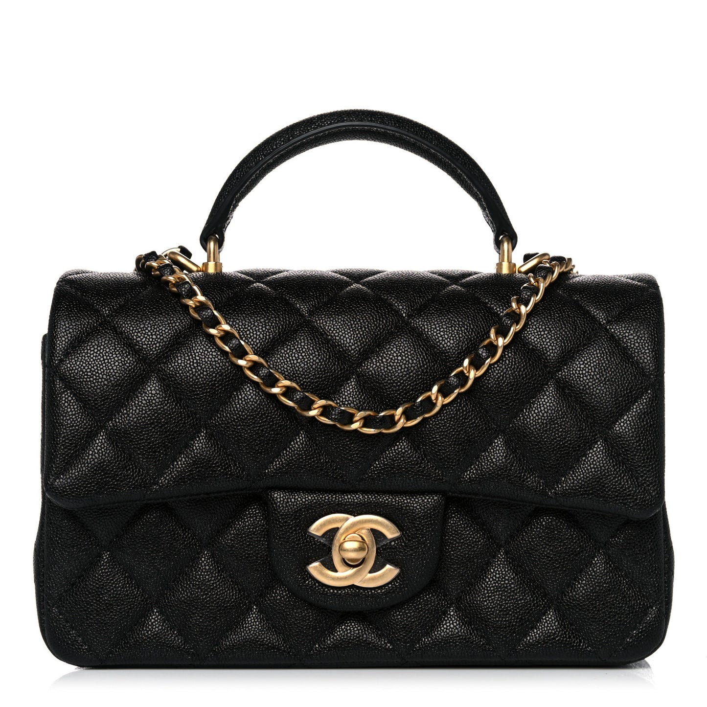 Caviar Quilted Mini Top Handle Rectangular Flap Black