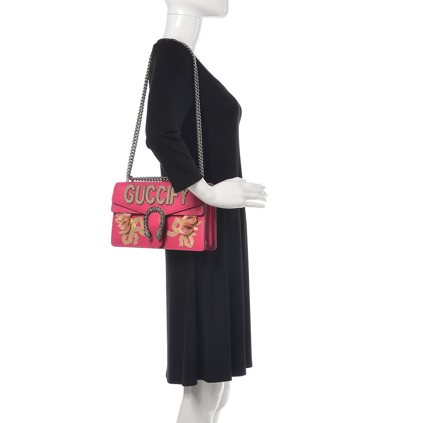 Pebbled Calfskin Embellished Guccify Small Dionysus Shoulder Bag Rosa
