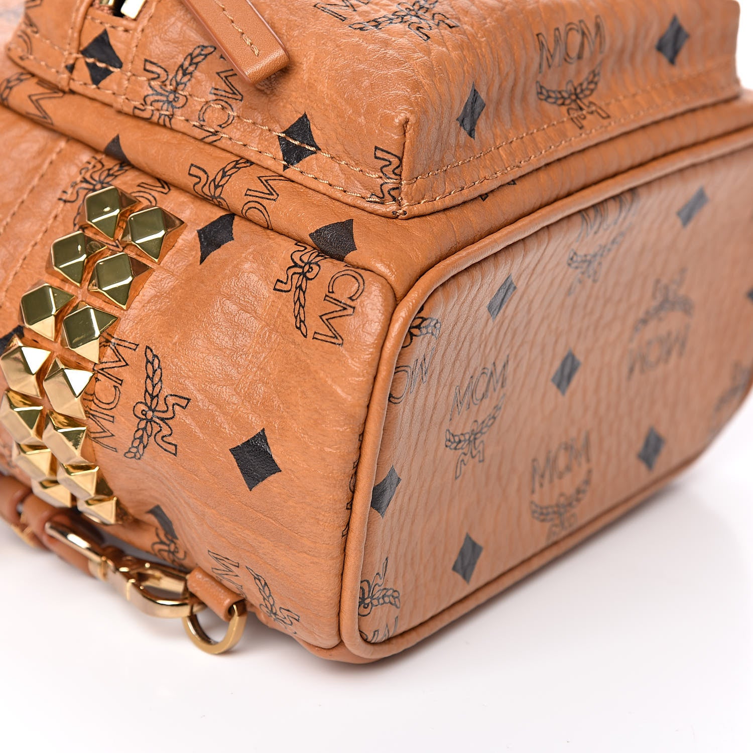 MCM Visetos Side Stud X-Mini Stark Bebe Boo Backpack Cognac 8 of 12