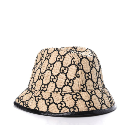 Gucci Raffia Elaphe GG Monogram Embroidered Fedora Hat M Ivory Black 6 of 10