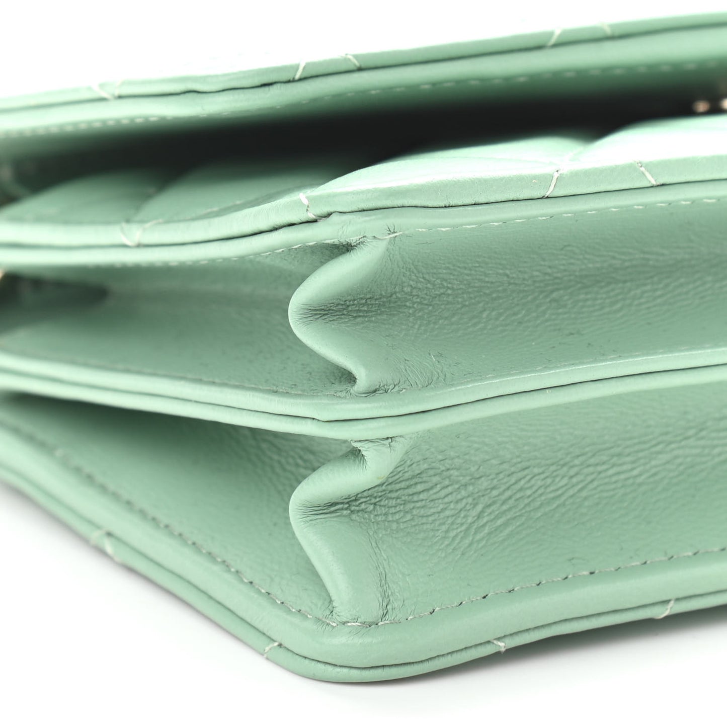 Lambskin Quilted Mini Wallet On Chain WOC Light Green