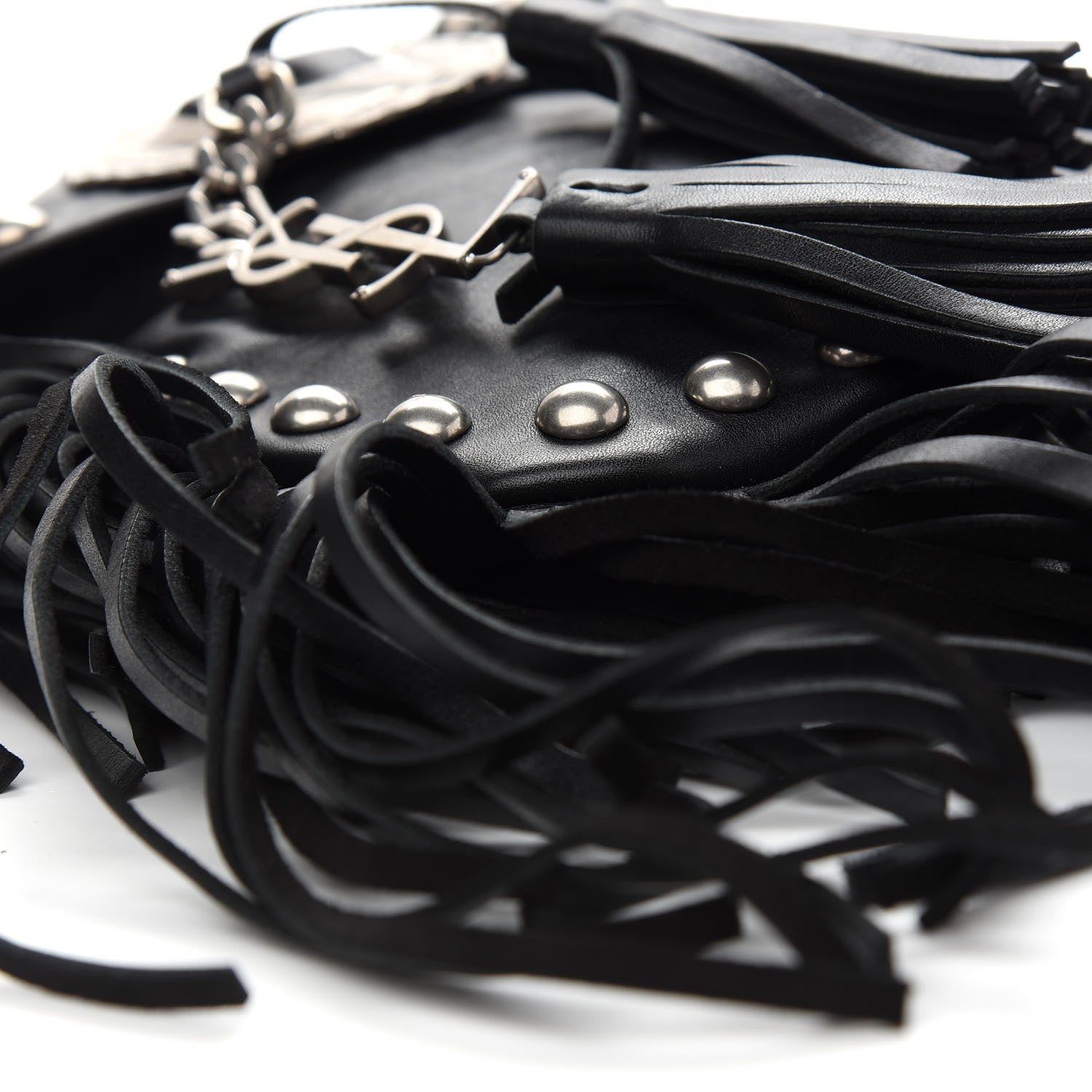 Saint Laurent Calfskin Fringe Small Studded Anita Crossbody Bag Black 7 of 9