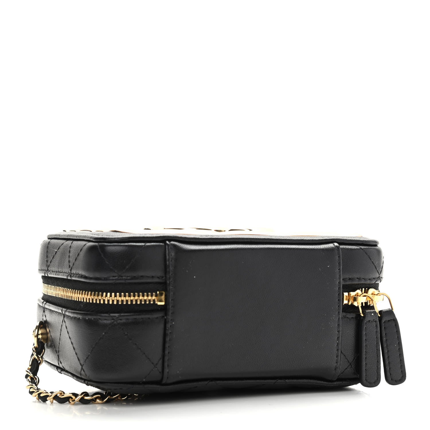 Chanel Lambskin Quilted Golden Plate Clutch With Chain Black 4 of 11