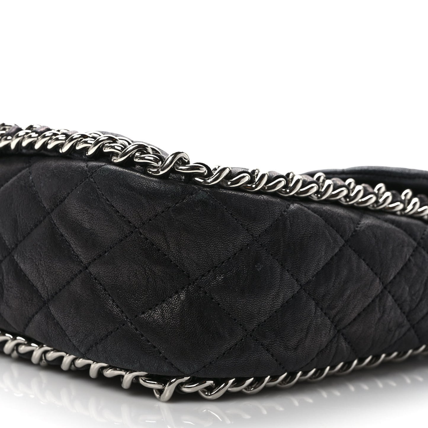 Washed Lambskin Quilted Maxi Chain Around Flap Black