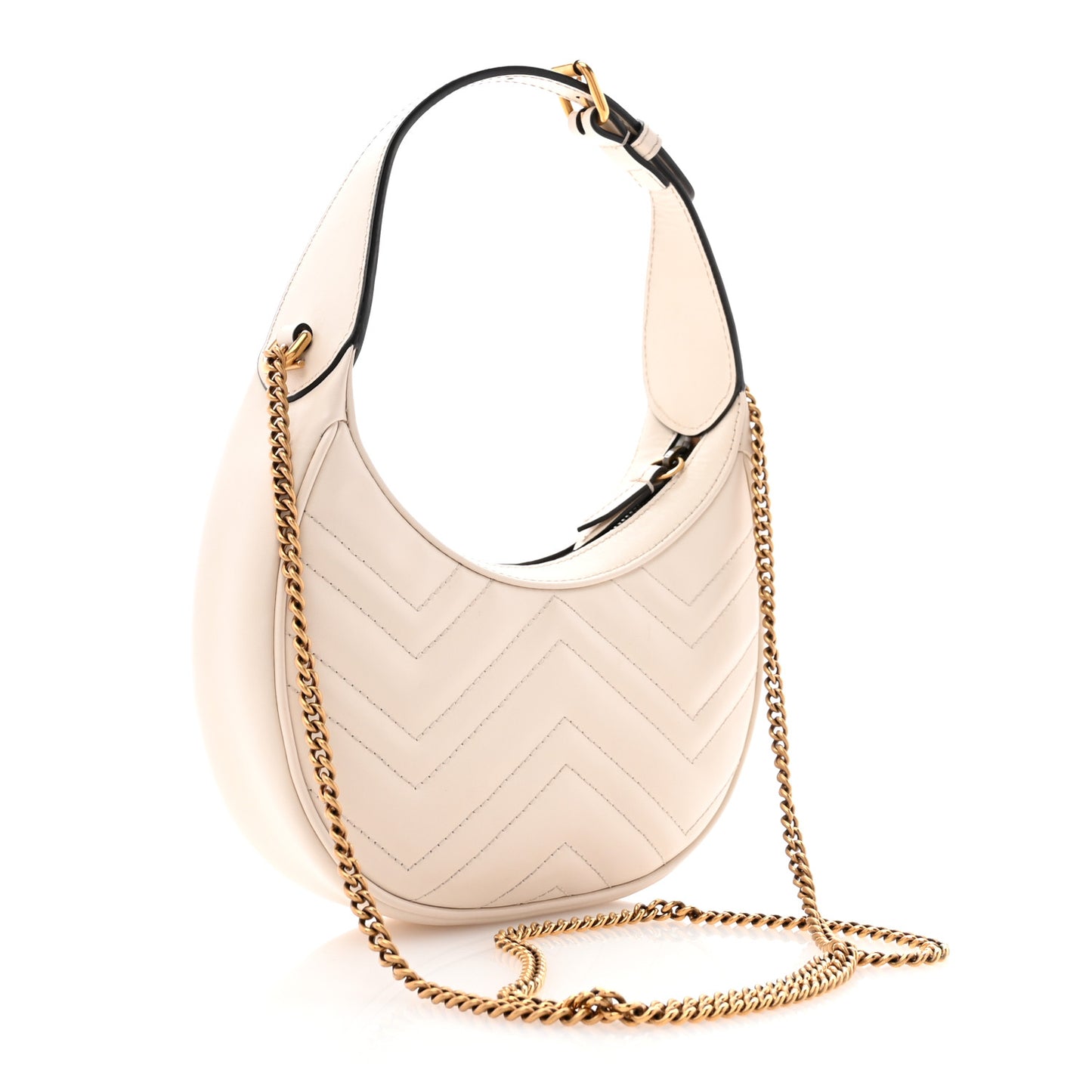 Calfskin Matelasse Chevron Mini GG Marmont Half Moon Hobo Mystic White