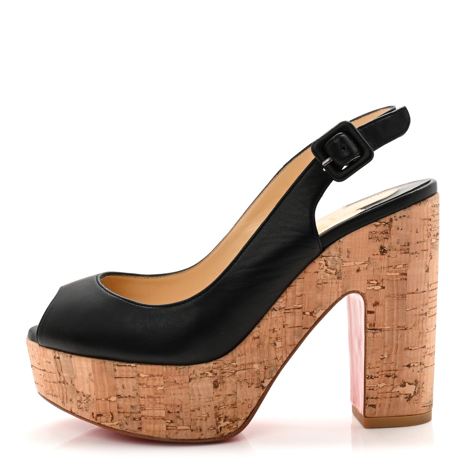 Christian Louboutin Calfskin Cork Dona Anna 120 Wedges 36 Black Natural 1 of 10