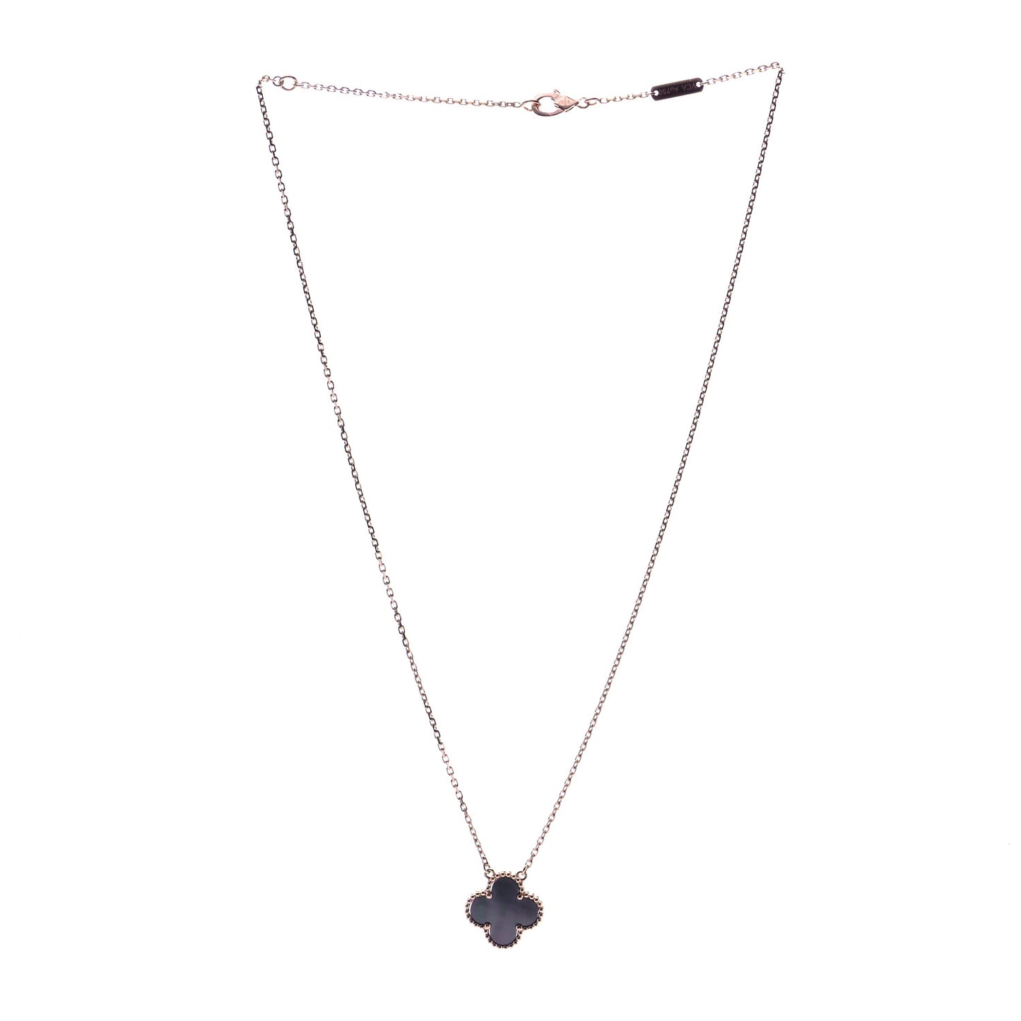 18K Rose Gold Gray Mother of Pearl Vintage Alhambra Pendant Necklace
