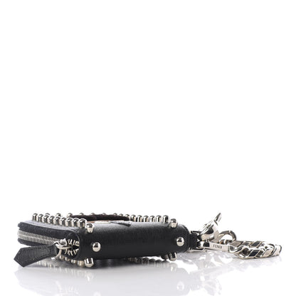 Fendi Vitello Elite Flamingo Mink Karlito Studded Zip Around Chain Wallet Black White Plaster 3 of 7