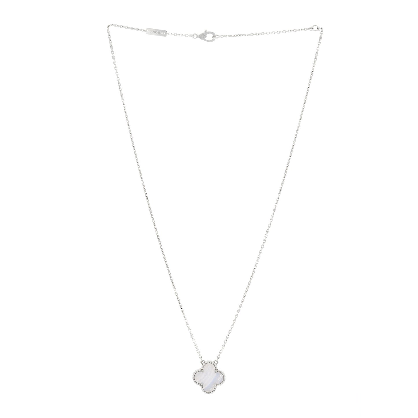 18K White Gold Chalcedony Vintage Alhambra Pendant Necklace