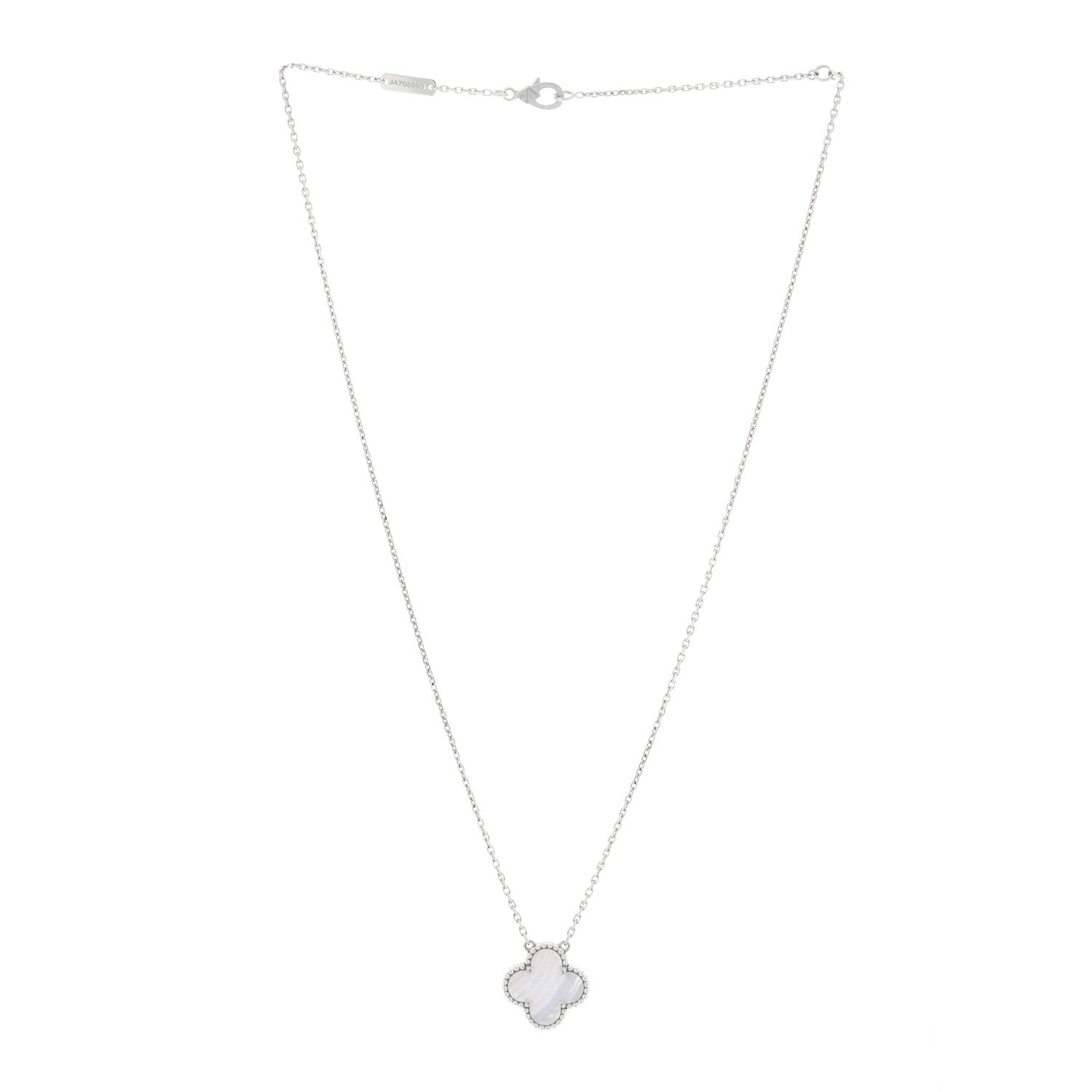 Van Cleef & Arpels 18K White Gold Chalcedony Vintage Alhambra Pendant Necklace 2 of 5
