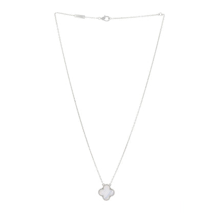 Van Cleef & Arpels 18K White Gold Chalcedony Vintage Alhambra Pendant Necklace 2 of 5