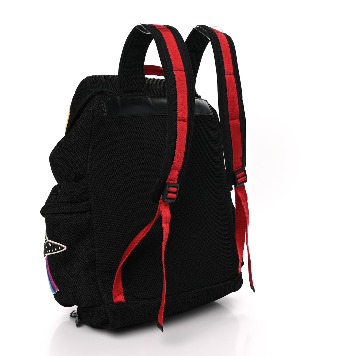 Mesh Web Hollywood Embroidered Double Buckle Backpack Black Multicolor