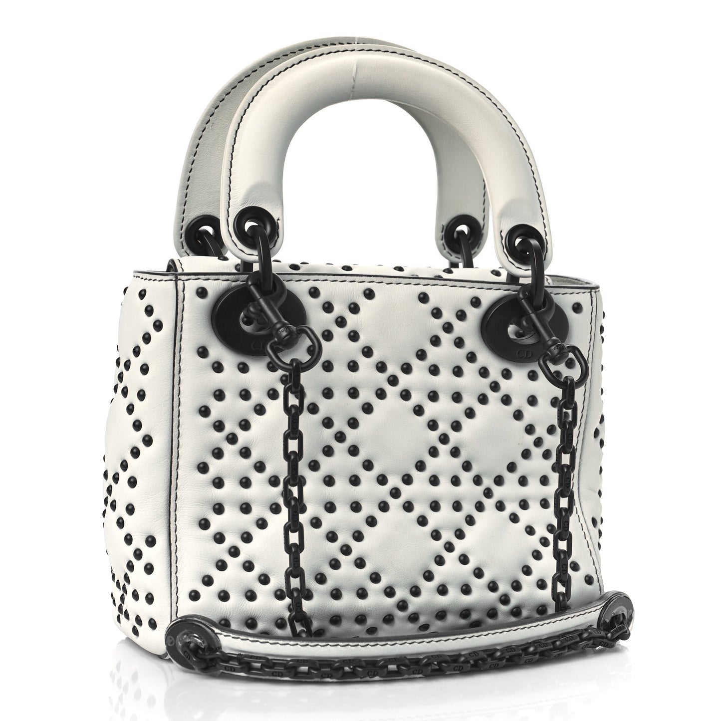 Ultra Matte Calfskin Studded Mini Supple Lady Dior White Black