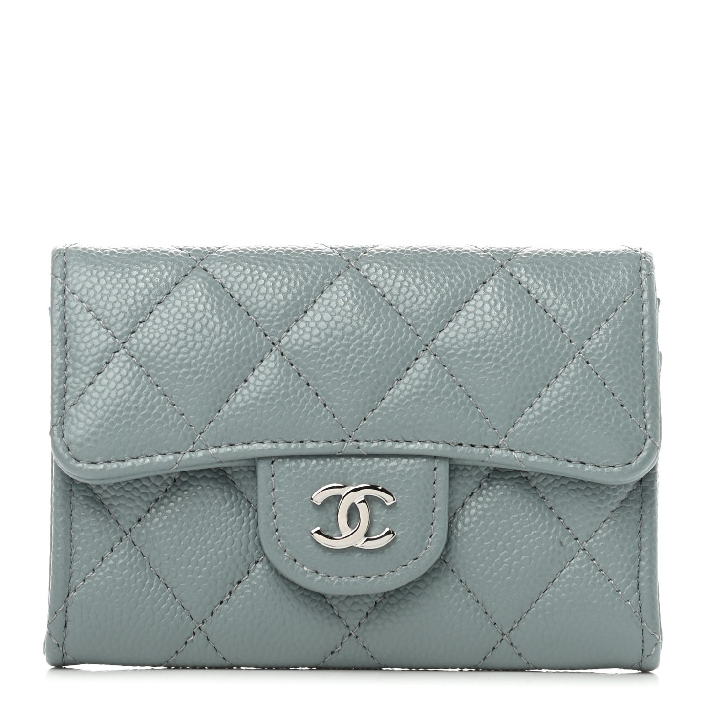 Caviar Quilted Flap Card Holder Wallet Dark Grey