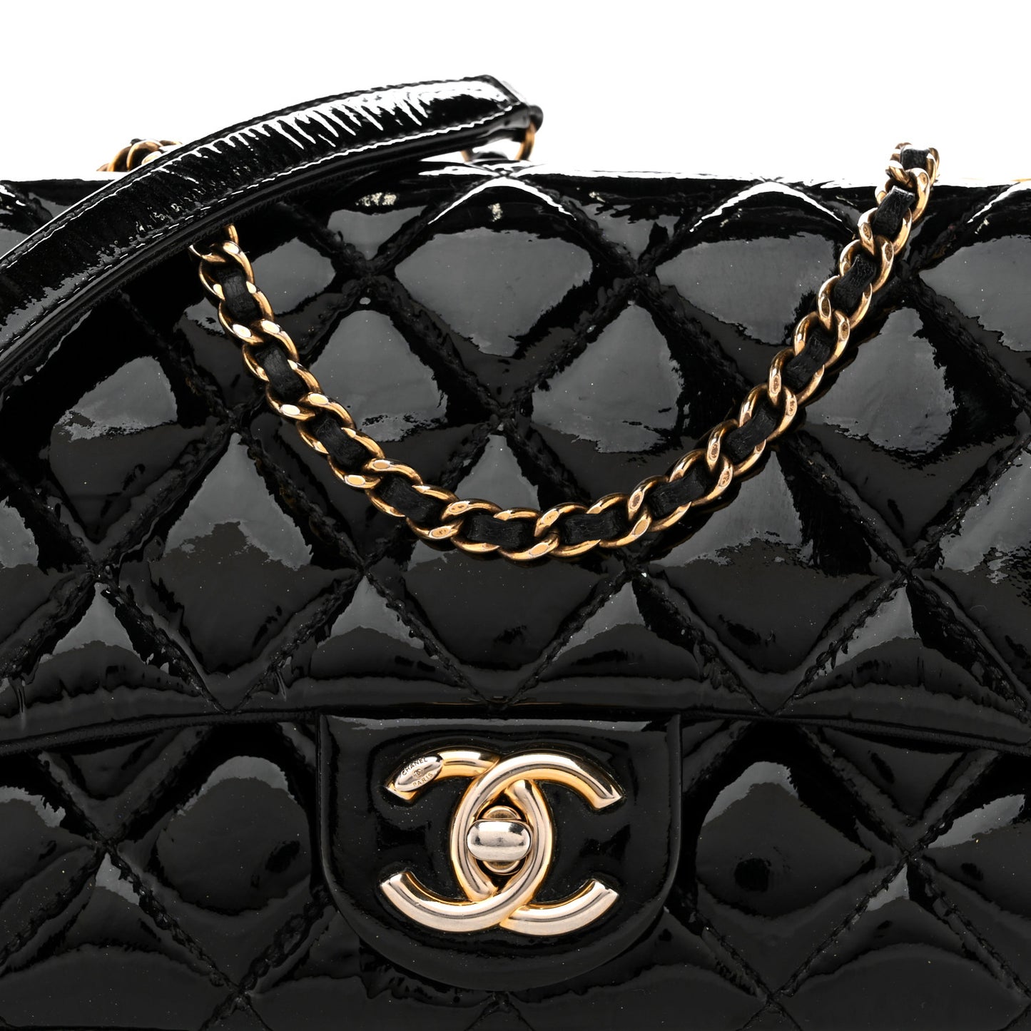 Patent Goatskin Quilted Small CC Eyelet Flap Black