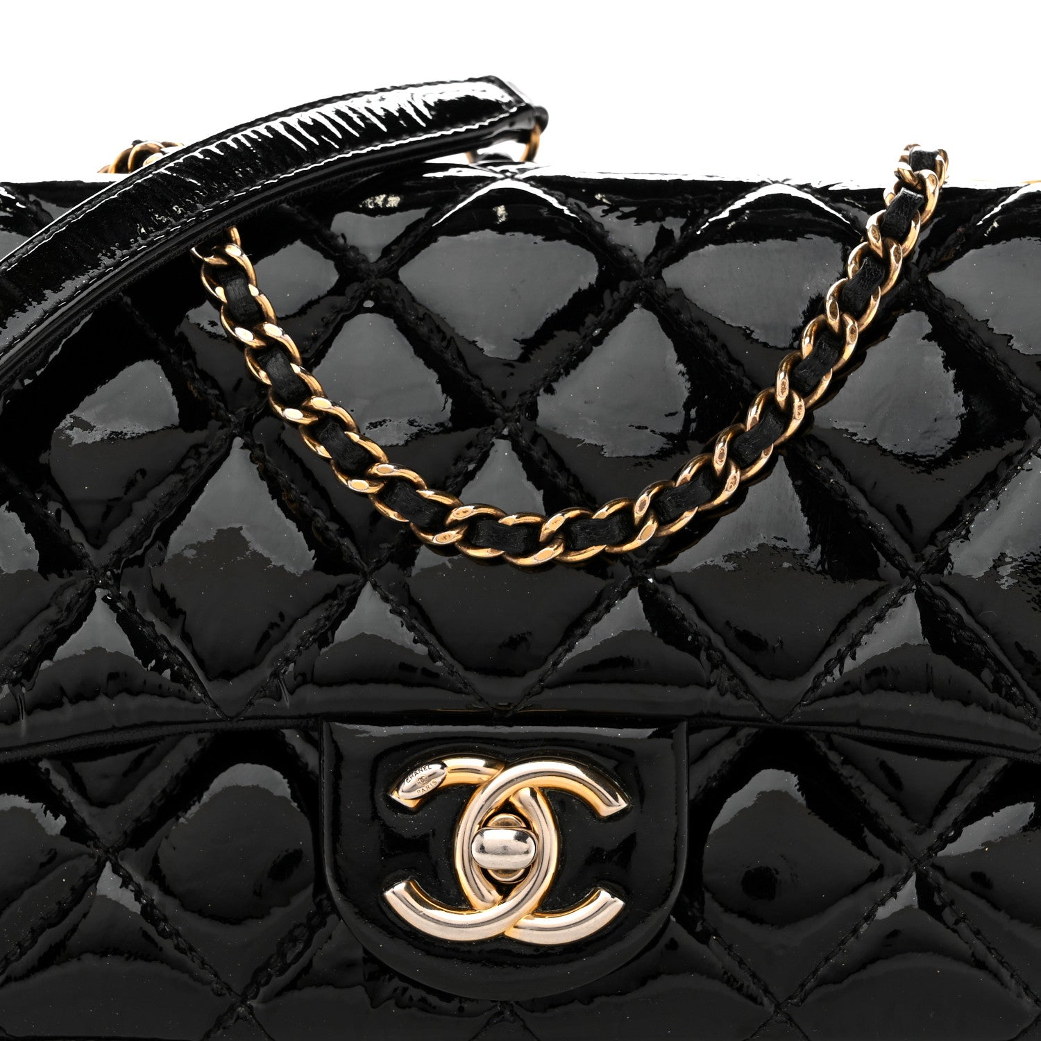 Chanel Patent Goatskin Quilted Small CC Eyelet Flap Black 8 of 13
