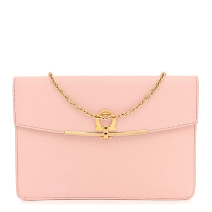 Salvatore Ferragamo Hammered Calfskin Gancio Wallet On Chain Nylund Pink 1 of 14