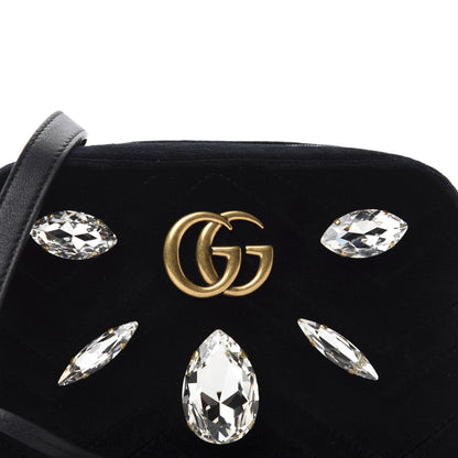 Gucci Velvet Matelasse Marquise Crystals Mini GG Marmont Chain Shoulder Bag Black 10 of 10