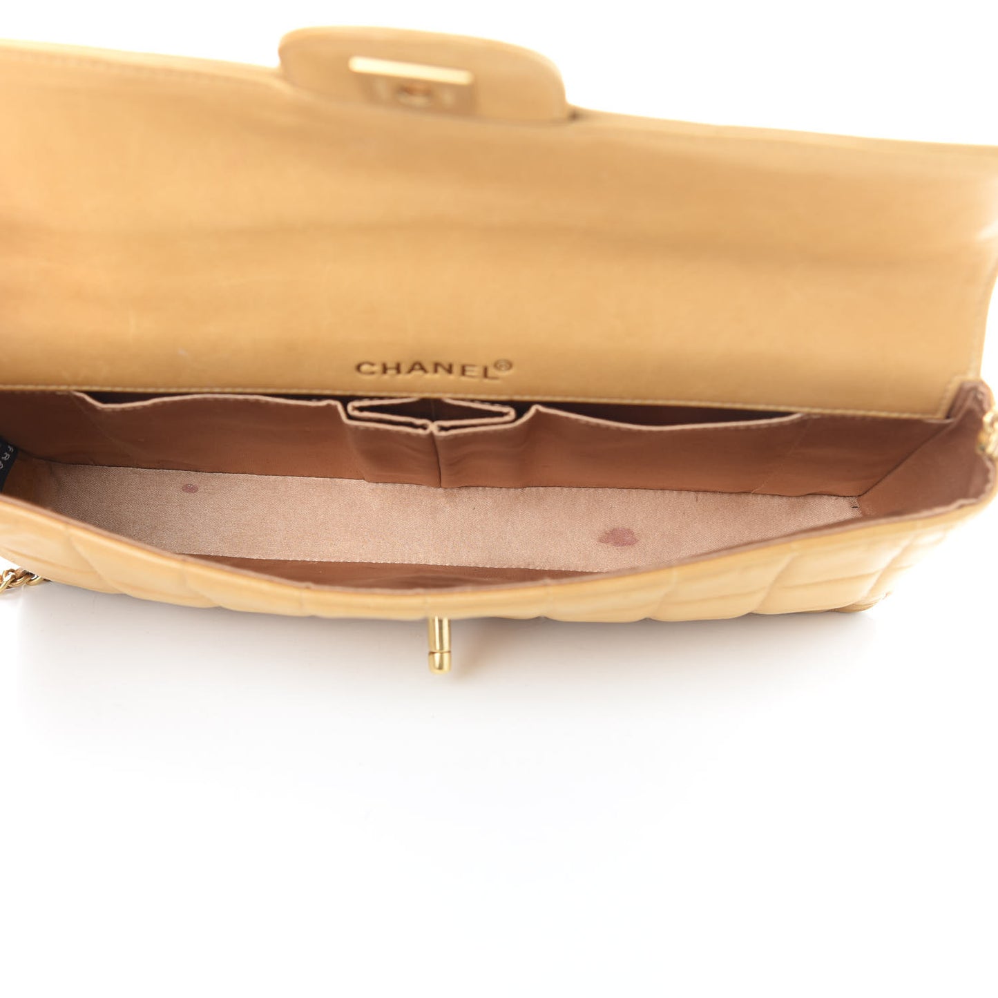 Lambskin East West Chocolate Bar Flap Beige