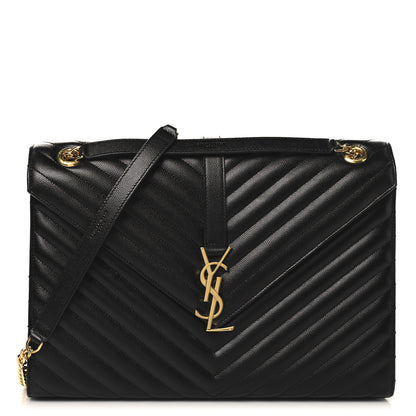 Saint Laurent Grain De Poudre Textured Mixed Matelasse Large Triquilt Monogram Satchel Black 1 of 10