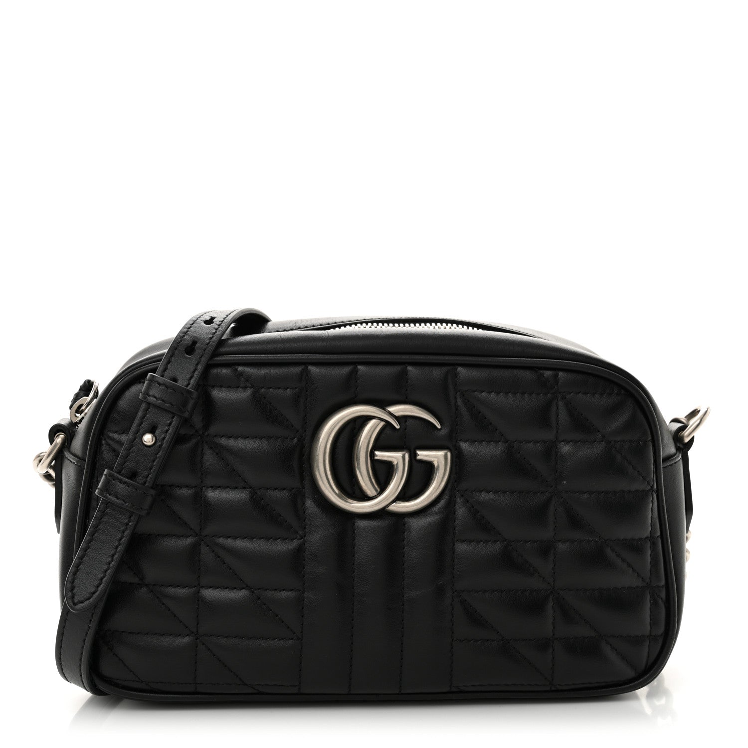 Gucci Calfskin Matelasse Aria Small GG Marmont Chain Shoulder Bag Black 1 of 11