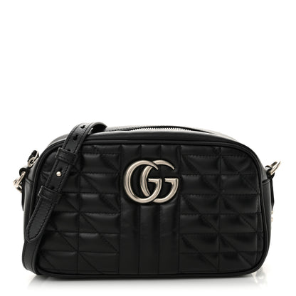 Gucci Calfskin Matelasse Aria Small GG Marmont Chain Shoulder Bag Black 1 of 11