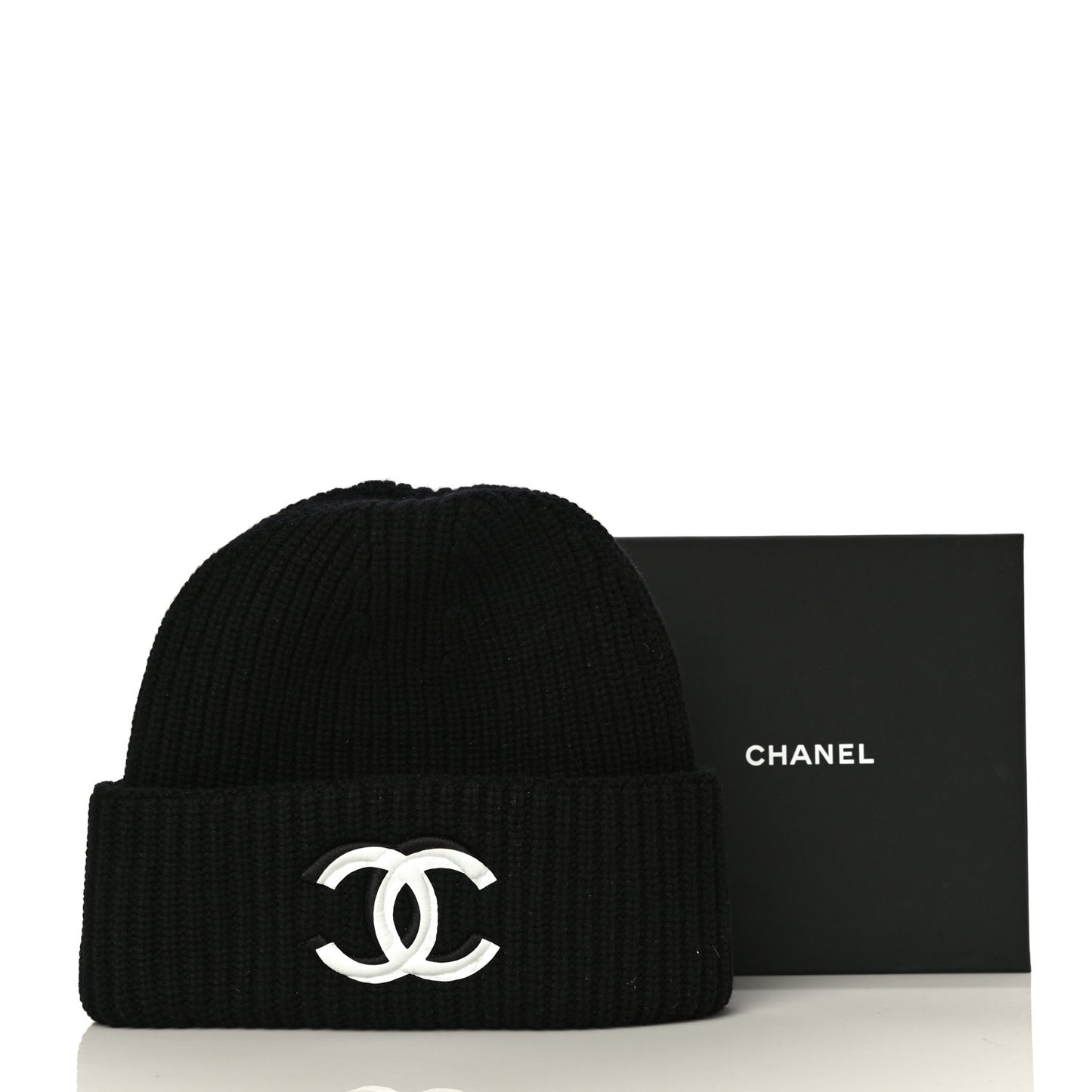 Wool Cashmere CC Beanie Hat Light Black White