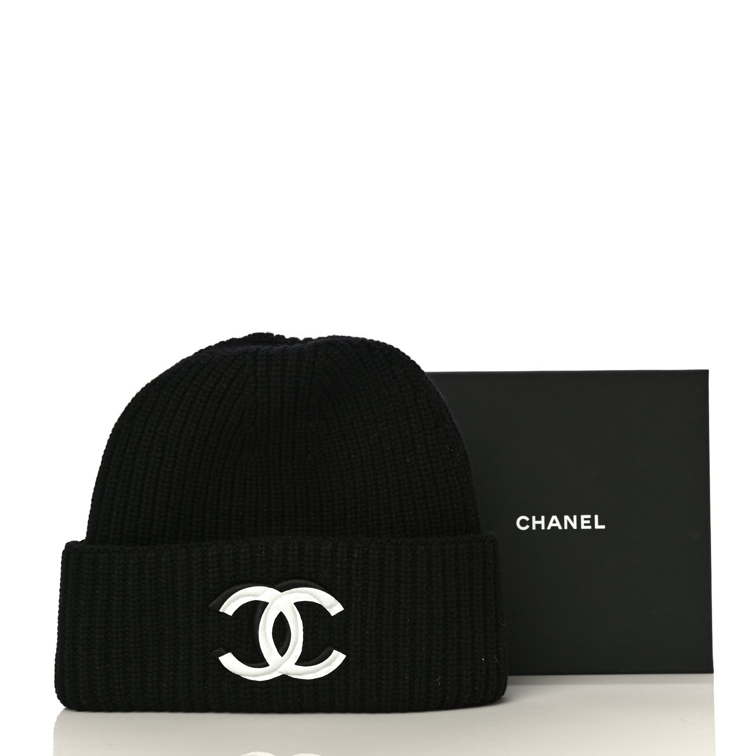 Chanel Wool Cashmere CC Beanie Hat Light Black White 10 of 10