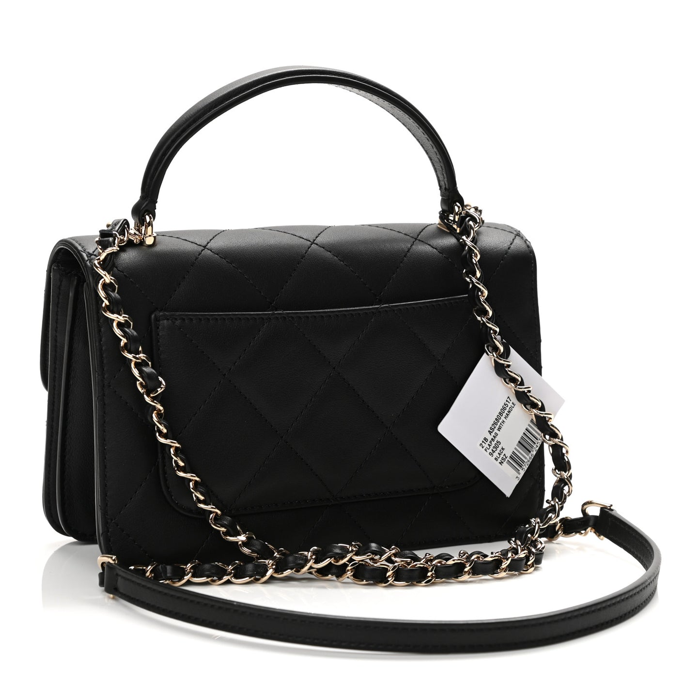 Calfskin Quilted Small Top Handle Flap Black