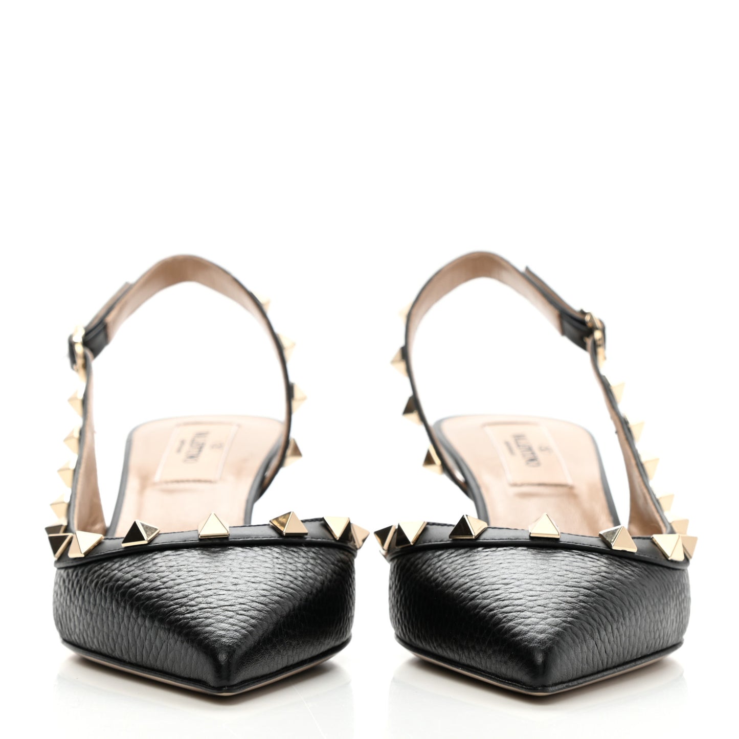 Pebbled Calfskin Rockstud Half D'Orsay Slingback 50mm Pumps 35 Black